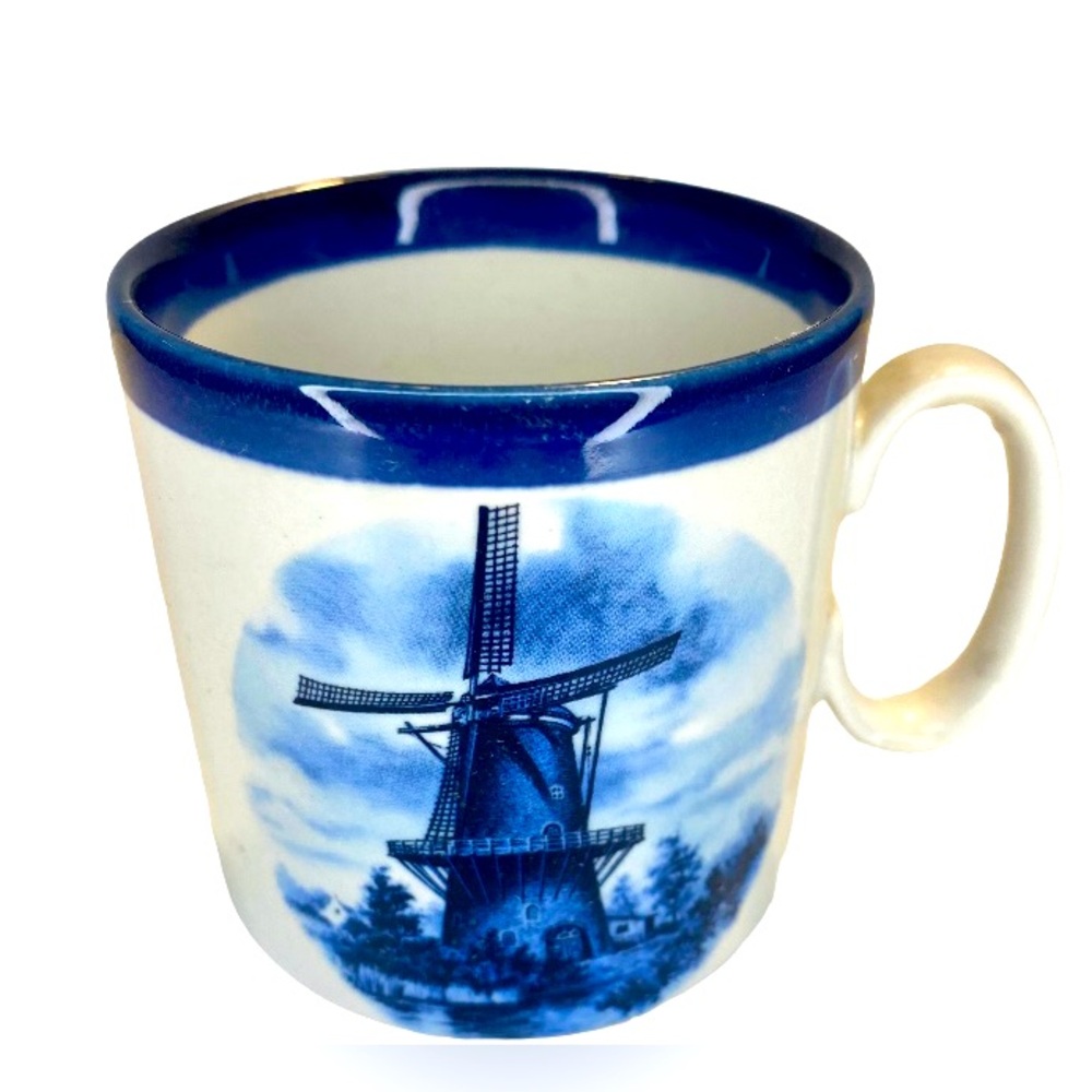Vintage Delft Coffee Tea Cup  Mug Blue & White Windmill Hand Painted Holland.